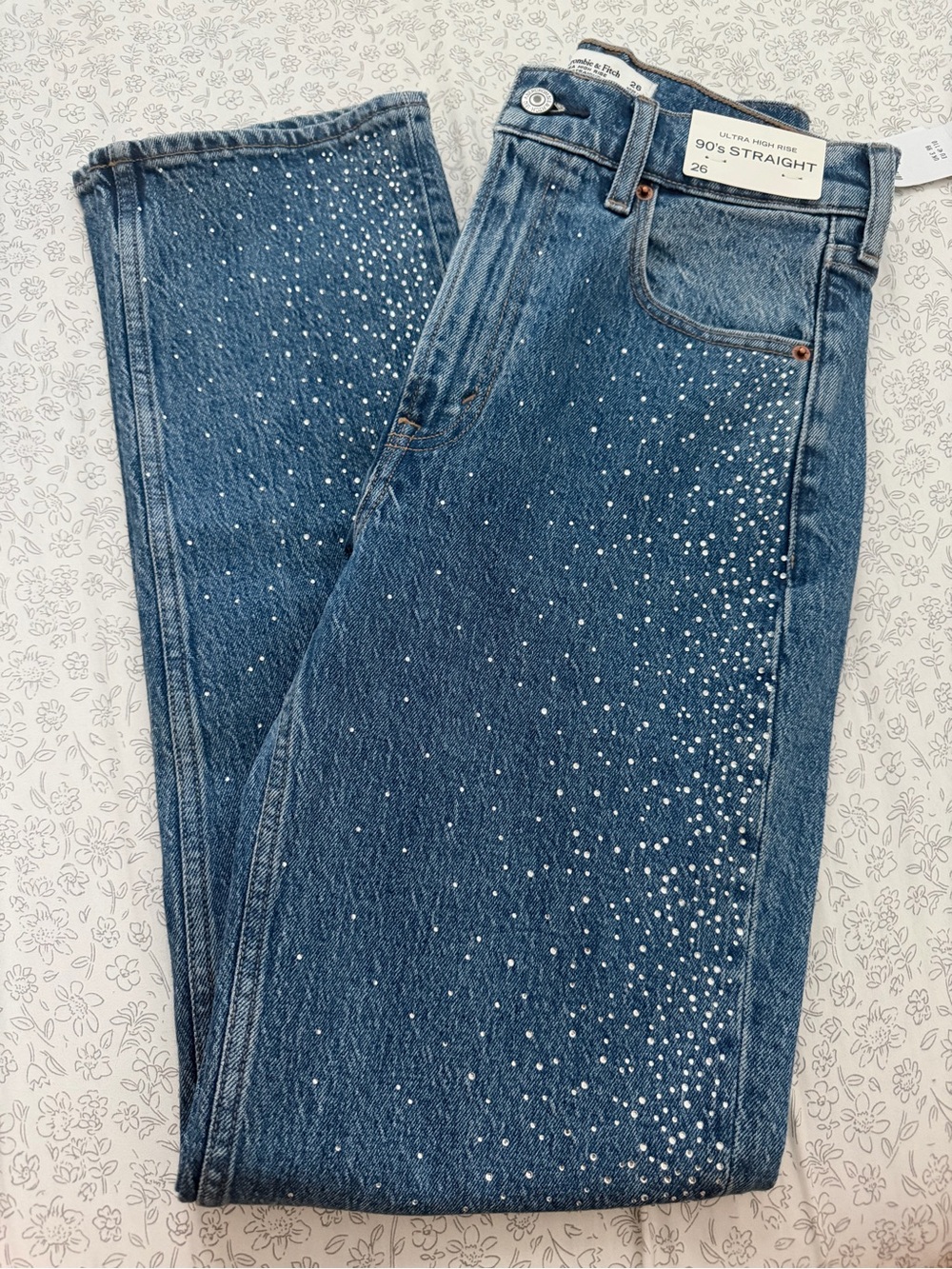90's Straight Women's Jeans with Embellished Sparkle - Blue